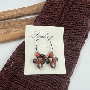 New Smoky Quartz, Pearl, Tiger’s Eye, Sandstone Sterling Silver Dangle Earrings